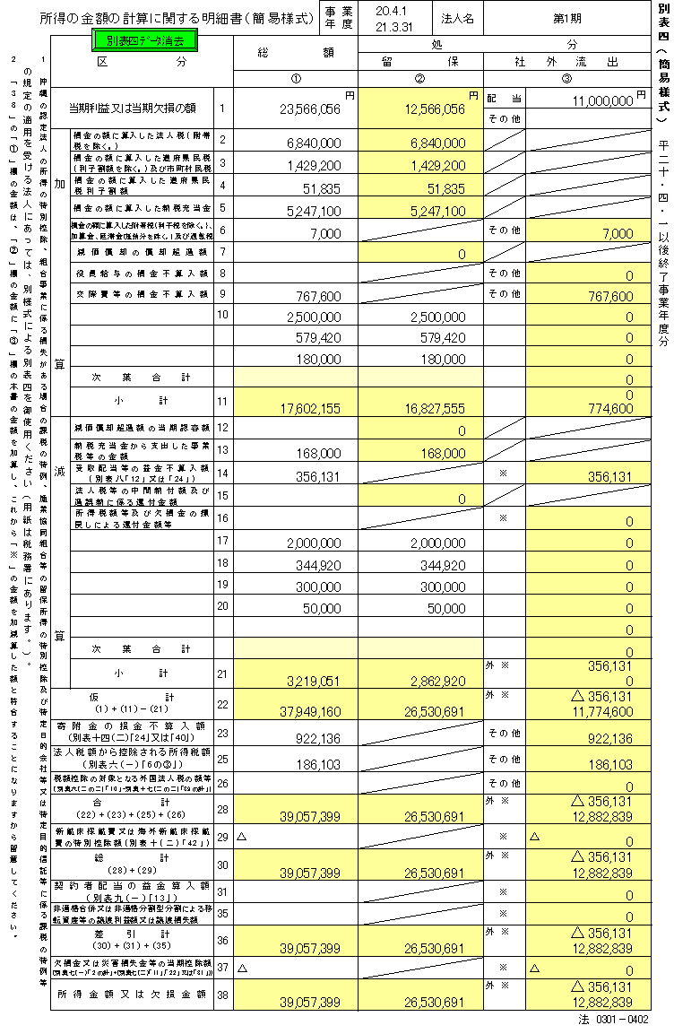 所得の金額の計算に関する明細書（簡易様式）